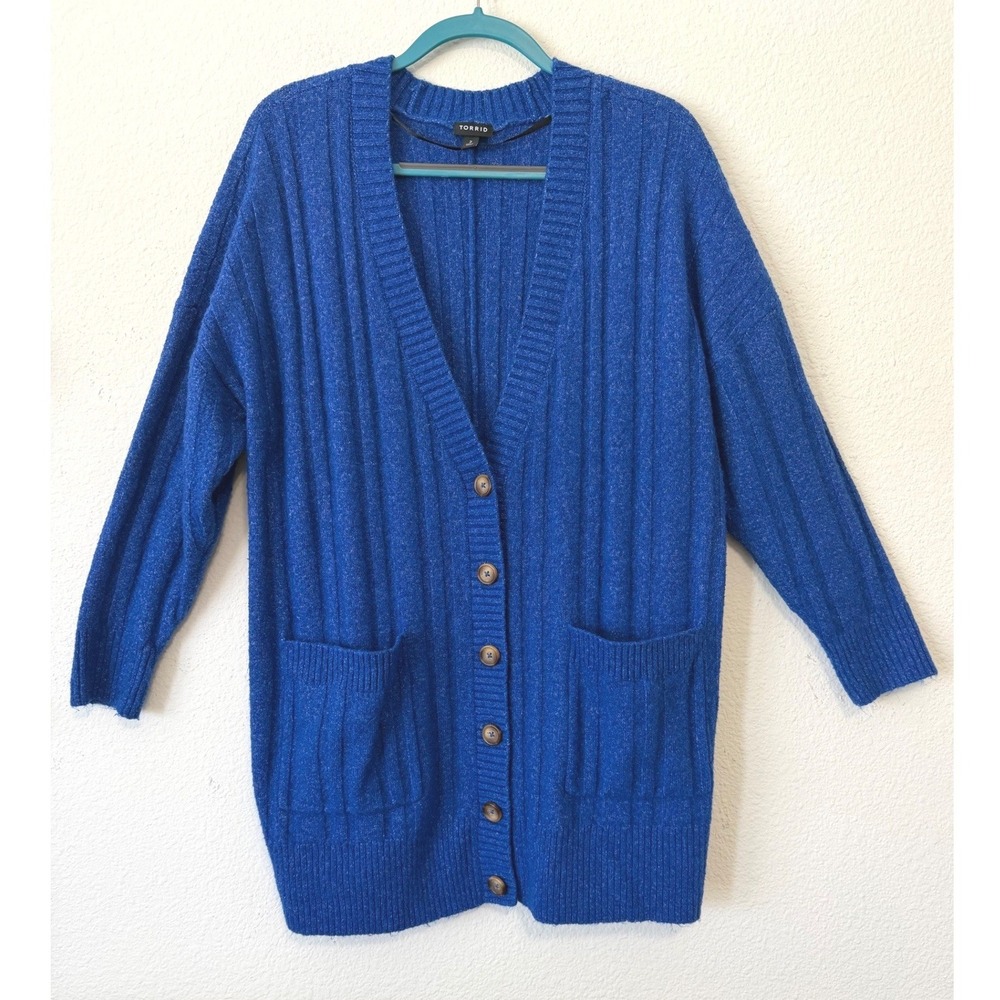 Torrid Cardigan Sweater 2X Blue Knit Button Front V-Neck Long Sleeve Soft‎ Cozy